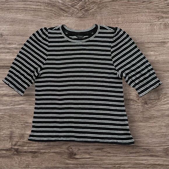 Lucky Brand Women’s Striped Short Sleeve Top Black White Striped XL Chic Style - Picture 1 of 7
